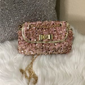 Olivia Miller pink and gold mini sequins purse